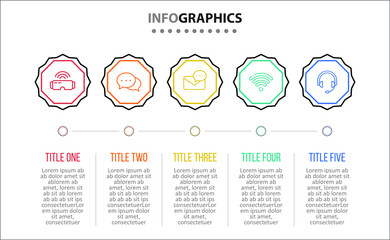 Vector Infographic design with icons. 5 options or 5 steps. process diagram, flow chart, info graph, Infographics for business concept, presentations banner, workflow layout.