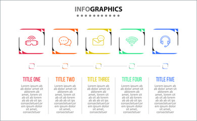 Vector Infographic design with icons. 5 options or 5 steps. process diagram, flow chart, info graph, Infographics for business concept, presentations banner, workflow layout.