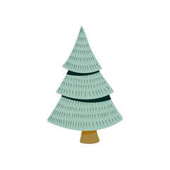 Fototapeta premium Vector illustration of a green Christmas tree. Hand drawn isolated Fir tree for logo, icon, banner.