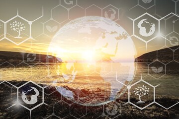 Environmental technology concept. Sustainable development goals on nature background