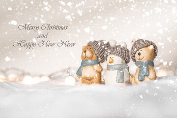 A New Year's greeting card. Horizontal. Gray (gray) background, soft focus, silver lettering....