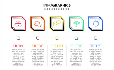 Vector Infographic design with icons. 5 options or 5 steps. process diagram, flow chart, info graph, Infographics for business concept, presentations banner, workflow layout.
