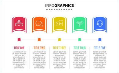Vector Infographic design with icons. 5 options or 5 steps. process diagram, flow chart, info graph, Infographics for business concept, presentations banner, workflow layout.