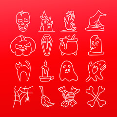 Sketch icon with halloween line vector icons on white background. Business icon. Autumn pumpkin. Outline cartoon. Happy halloween. Vector logo.