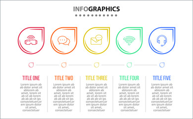 Vector Infographic design with icons. 5 options or 5 steps. process diagram, flow chart, info graph, Infographics for business concept, presentations banner, workflow layout.