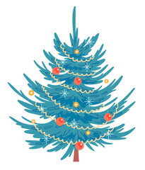 Fototapeta premium Decorated Christmas tree. Vector, isolated on white background