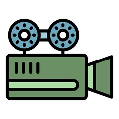 Cinema camera icon. Outline cinema camera vector icon color flat isolated