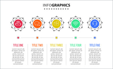 Vector Infographic design with icons. 5 options or 5 steps. process diagram, flow chart, info graph, Infographics for business concept, presentations banner, workflow layout.