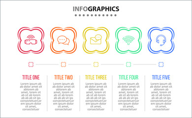 Vector Infographic design with icons. 5 options or 5 steps. process diagram, flow chart, info graph, Infographics for business concept, presentations banner, workflow layout.