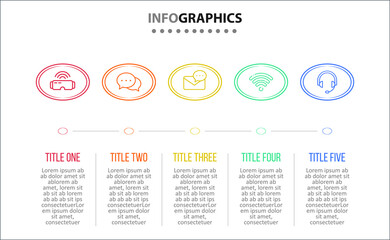 Vector Infographic design with icons. 5 options or 5 steps. process diagram, flow chart, info graph, Infographics for business concept, presentations banner, workflow layout.