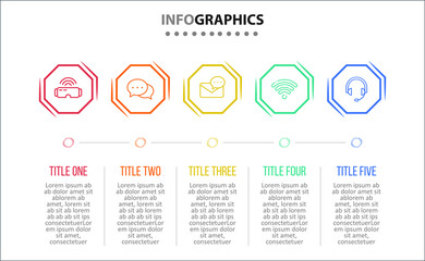Vector Infographic design with icons. 5 options or 5 steps. process diagram, flow chart, info graph, Infographics for business concept, presentations banner, workflow layout.