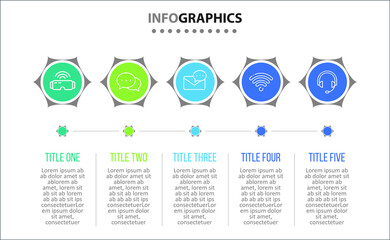 Vector Infographic design with icons. 5 options or 5 steps. process diagram, flow chart, info graph, Infographics for business concept, presentations banner, workflow layout.