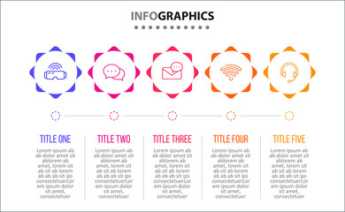 Vector Infographic design with icons. 5 options or 5 steps. process diagram, flow chart, info graph, Infographics for business concept, presentations banner, workflow layout.