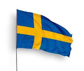 Sweden flag isolated on white background. close up waving flag of Sweden. flag symbols of Sweden. Concept of Sweden.