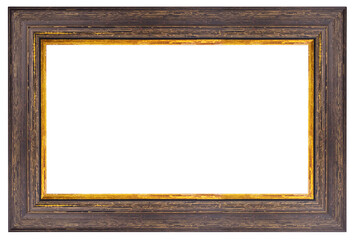 Old style vintage brown and golden frame isolated on a white background