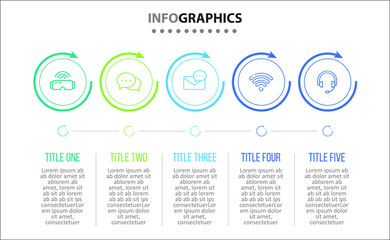 Vector Infographic design with icons. 5 options or 5 steps. process diagram, flow chart, info graph, Infographics for business concept, presentations banner, workflow layout.