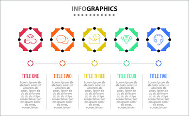 Vector Infographic design with icons. 5 options or 5 steps. process diagram, flow chart, info graph, Infographics for business concept, presentations banner, workflow layout.