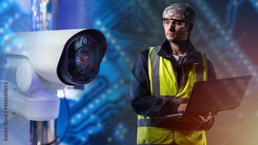 Aufkleber security floor engineer. concept installation video surveillance system. installation and configurat