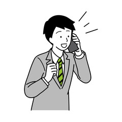 Fototapeta premium Illustration of a man in a suit talking on the phone, upper body.