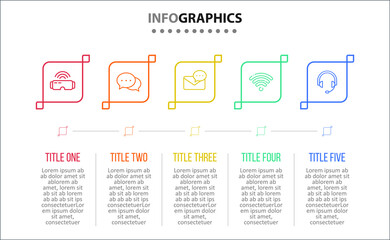 Vector Infographic design with icons. 5 options or 5 steps. process diagram, flow chart, info graph, Infographics for business concept, presentations banner, workflow layout.