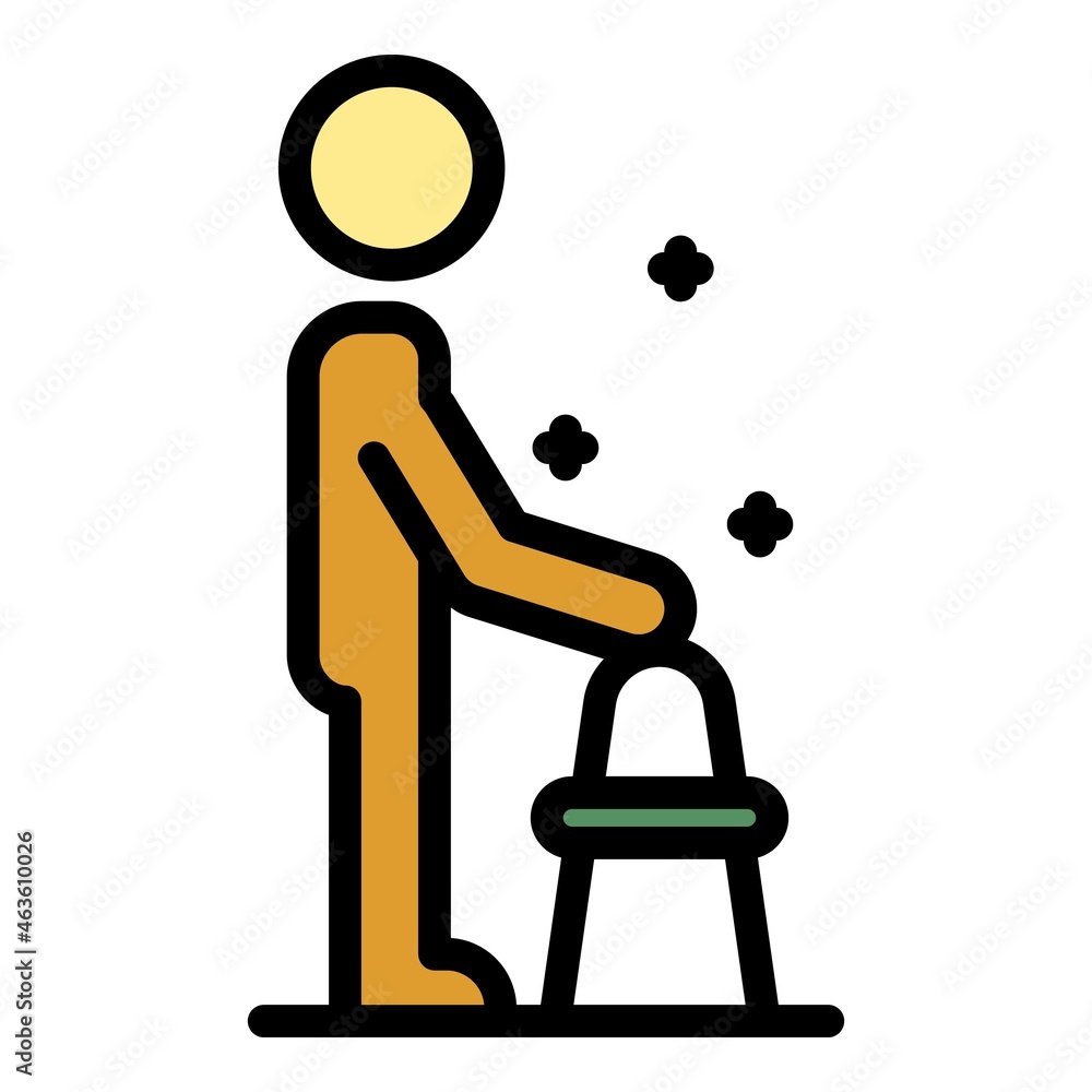 Poster man use walker icon. outline man use walker vector icon color flat isolated