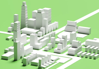City map with volumetric houses. Volumetric map of metropolis. Architectural visualization....