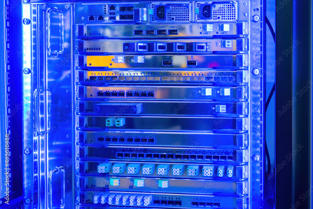Poster network hardware. dense wavelength division multiplexing. server system with transponders. server ca