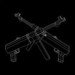 Submachine gun german MP 40 world war 2 firearms pistol. Wireframe low poly mesh vector illustration.