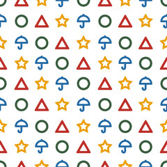 Triangle umbrella star and circle seamless pattern