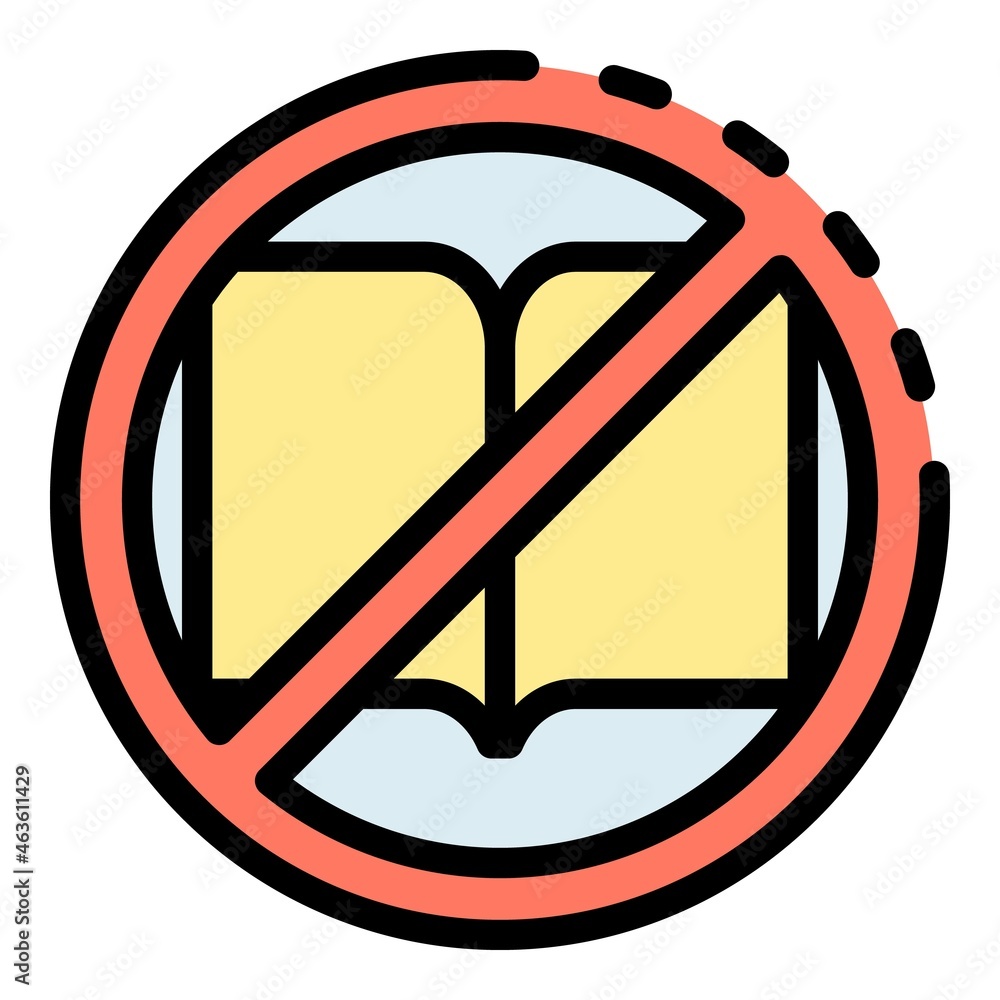 Poster no book reading icon. outline no book reading vector icon color flat isolated