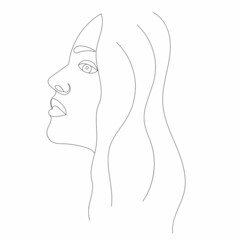 portrait girl drawing by one continuous line, vector