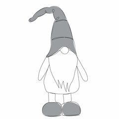 christmas gnome drawing by one continuous line, vector