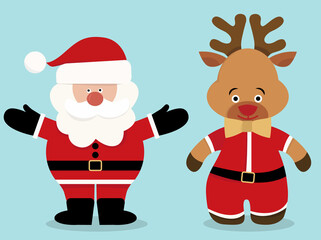 santa claus and deer characters, vector