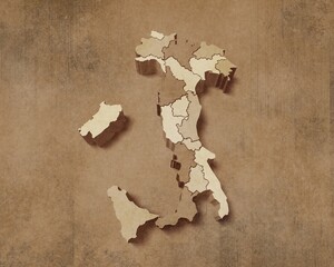 map of Italy on old grunge brown paper background