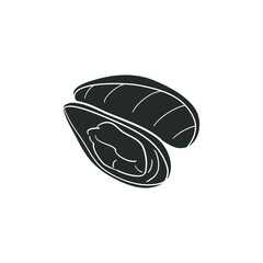 Mussel Icon Silhouette Illustration. Animal Seafood Vector Graphic Pictogram Symbol Clip Art. Doodle Sketch Black Sign.