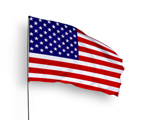 United States flag isolated on white background. close up waving flag of America. flag symbols of American. Concept of American.