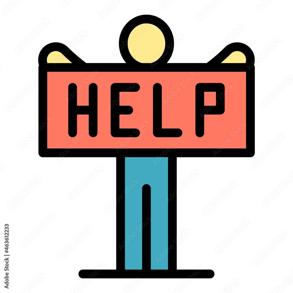 Poster man need help icon. outline man need help vector icon color flat isolated