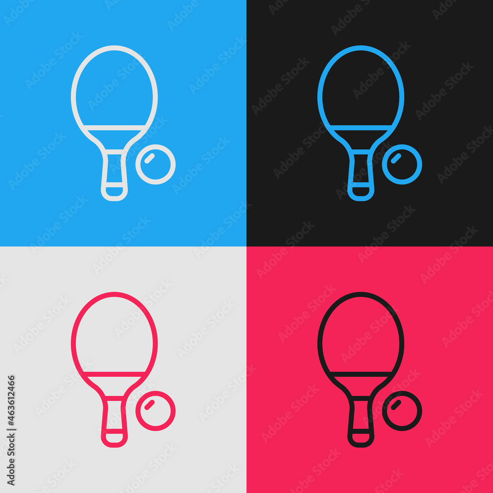 Poster pop art line racket for playing table tennis icon isolated on color background. vector