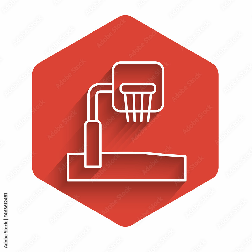 Poster white line basketball backboard icon isolated with long shadow. red hexagon button. vector