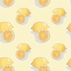 Seamless pattern of realistic lemon and half.