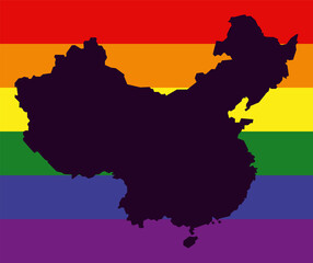 Naklejka premium China LGBT map with rainbow color flag