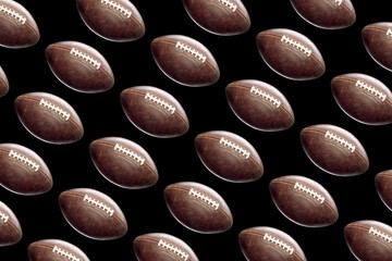 American football ball on a dark background with a repeating pattern