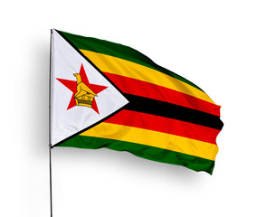 Zimbabwe flag isolated on white background. close up waving flag of Zimbabwe. flag symbols of Zimbabwe. Concept of Zimbabwe.
