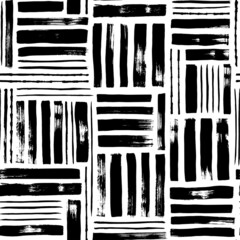 Geometric seamless pattern with handdrawn rectangles. Hand painted grungy ink lines in black and white colors. Stylish vector texture with dotted rectangles. Abstract decorative background.
