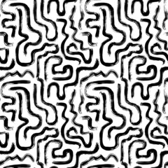 Vector seamless pattern of doodle hand drawn lines. Geometric background with wavy stripes. Monochrome wave pattern. Chaotic ink brush scribbles texture. Organic shapes. Structure of natural cells.