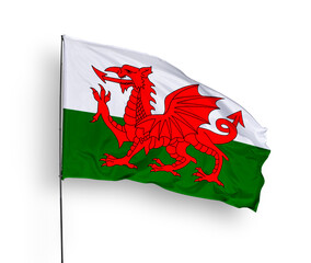 Wales flag isolated on white background. close up waving flag of Wales. flag symbols of Wales. Concept of Wales.