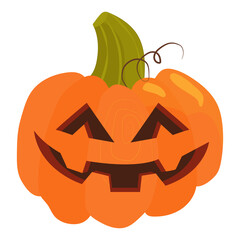 Vector drawing of pumpkin for Halloween isolated on white background. Flat style pumpkin with scary face for halloin. Vegetables on a white background. Halloween decor painting.
