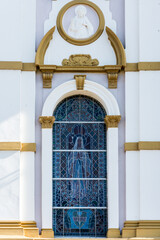 Church stained glass with an image of saint