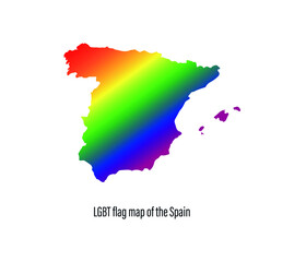 Obraz premium Spain map with rainbow colors. Concept of equal rights for homosexuals. editable vector 