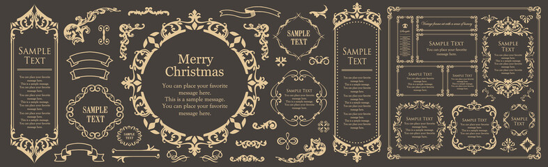 クリスマスをイメージしたフレームデザインのセット。アンティーク。ビンテージ。エレガント